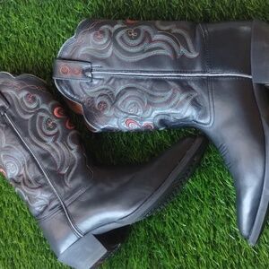 Tony Lama Western Heeled Boots Embroidered Black Red Turquoise Blue W7B